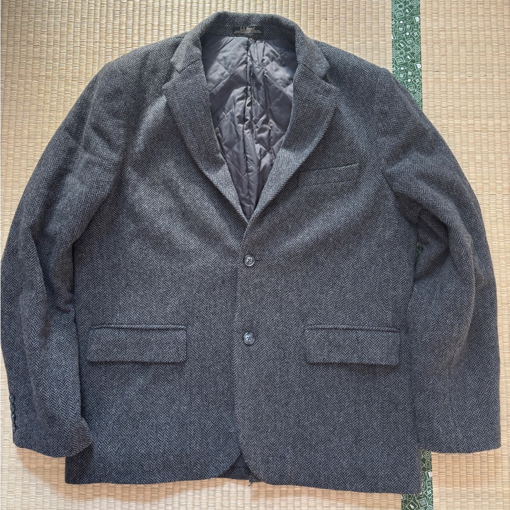 ll bean primaloft gray wool blend herringbone tweed blazer jacket mens 42-reg